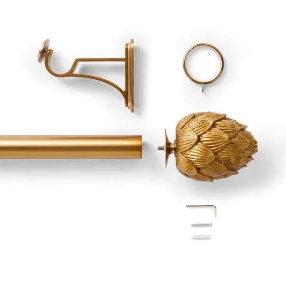 Artichoke Fixed Metal Curtain Pole with Rings - Antique Gold alternate view