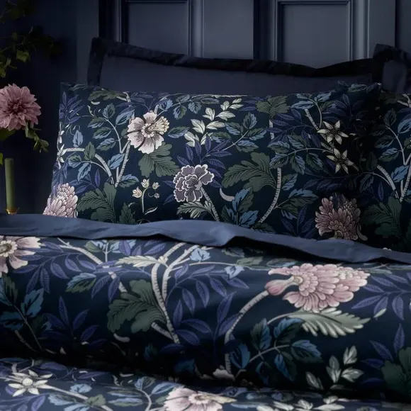 Fleur Florence Duvet Cover & Pillowcase Set - Navy Blue, Velour alternate view