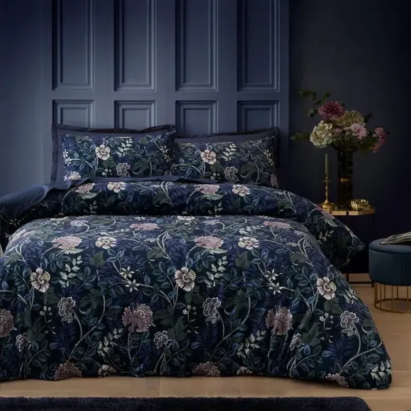Fleur Florence Duvet Cover & Pillowcase Set - Navy Blue, Velour product