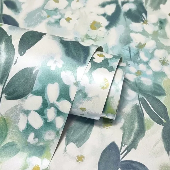 Flo Trailing Leaf Wallpaper - Teal Blue alternate view