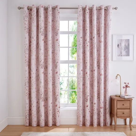 Watercolour Floral Blackout Eyelet Curtains - Blush, Polyester by Dunelm, alternate view