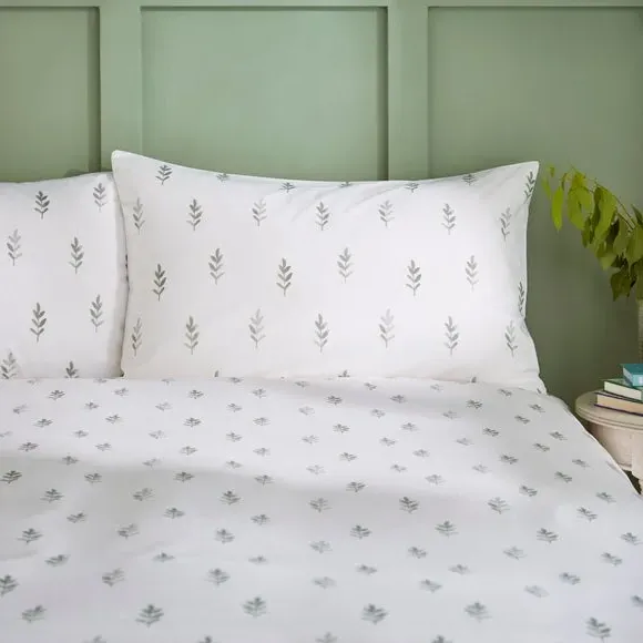 Harper Stem Floral Duvet Cover & Pillowcase Set - Sage Green, Cotton alternate view