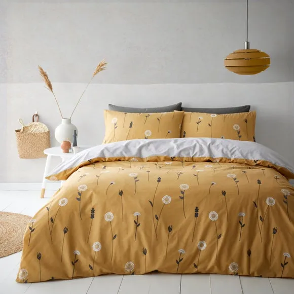 Scandi Floral Duvet Cover and Pillowcase Set - Grey, Polycotton alternate view