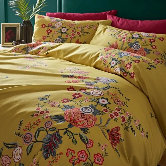 Tiverton Floral Trail Duvet Cover & Pillowcase Set - Yellow, Cotton Sateen alternate view