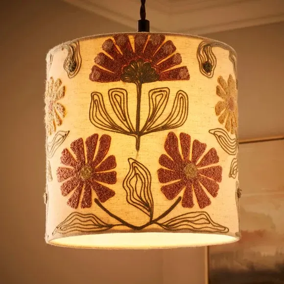 Floral Embroidered Lamp Shade - Natural alternate view