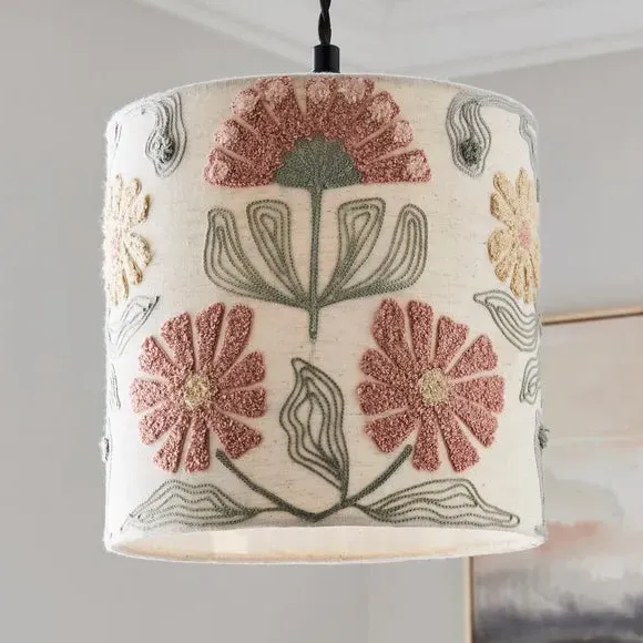 Floral Embroidered Lamp Shade - Natural product