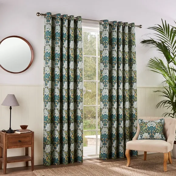 Floral Eyelet Curtains - Green, Cotton alternate view