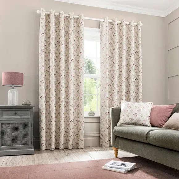 Floral Eyelet Curtains - Pink, Jacquard by Dunelm, alternate view