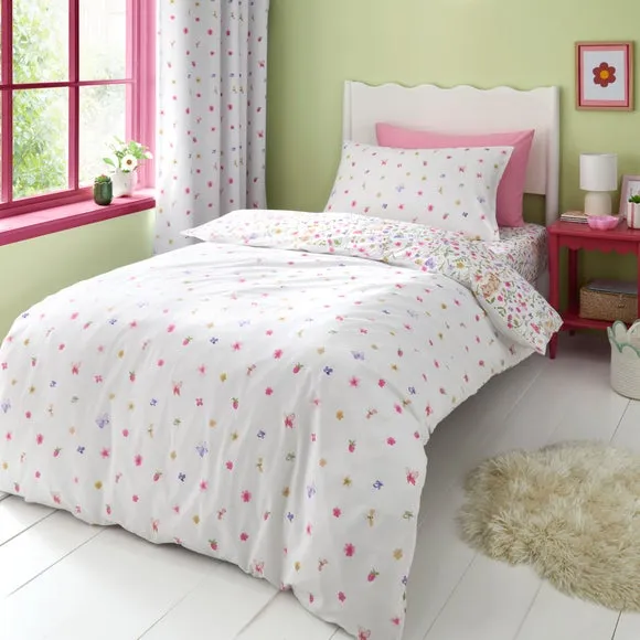 Floral Kitty Cats Quilt Cover & Pillowcase Set - White, Polycotton alternate view