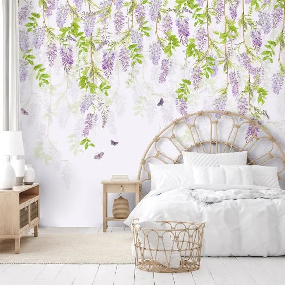 Floral Wall Mural with Butterflies - Lavender alternate view