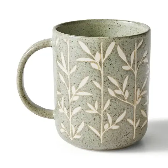 Floral Wax Resist Mug - Sage Green, Stoneware alternate view