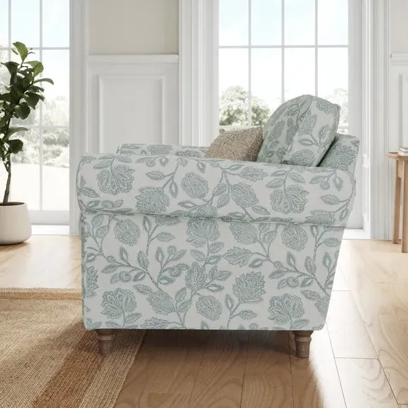 Woven Floral Armchair - Blue, Fabric alternate view