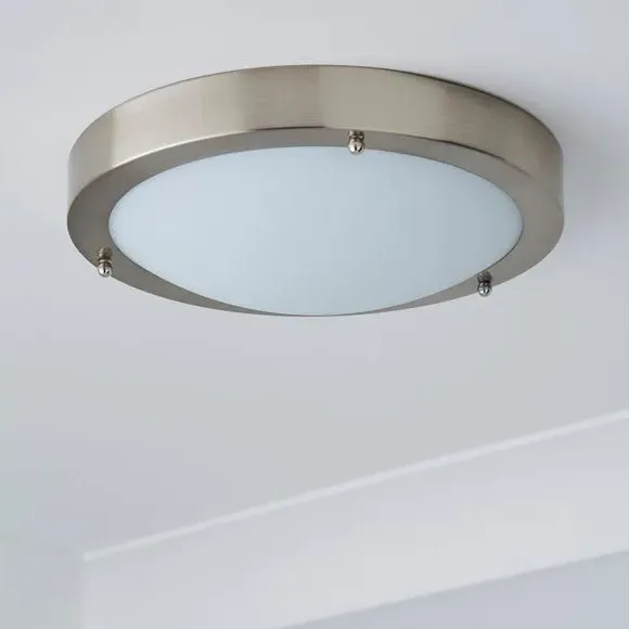Pluto Flush Ceiling Light Dimmable - Silver, Frosted Glass alternate view