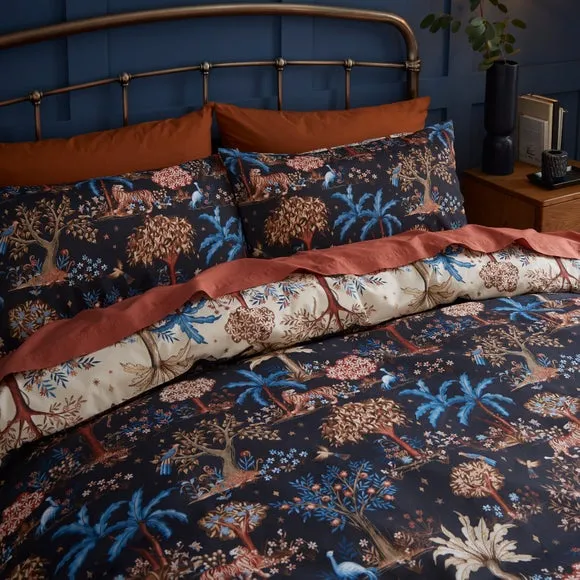 Folk Trees Duvet Cover & Pillowcase Set - Midnight, Polycotton alternate view