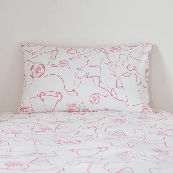 Football Doodles Quilt Cover and Pillowcase Set - Pink, Polycotton alternate view