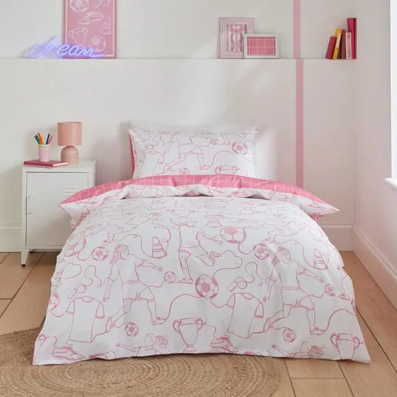 Football Doodles Quilt Cover and Pillowcase Set - Pink, Polycotton product