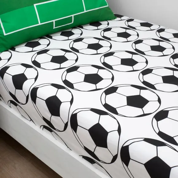 Football Pack of 2 Fitted Sheets - Black/White, Polycotton product