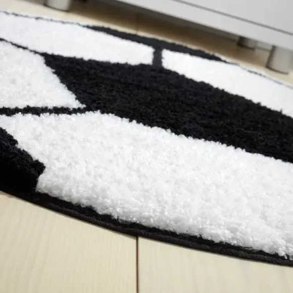 Football Round Rug - Black, White alternate view