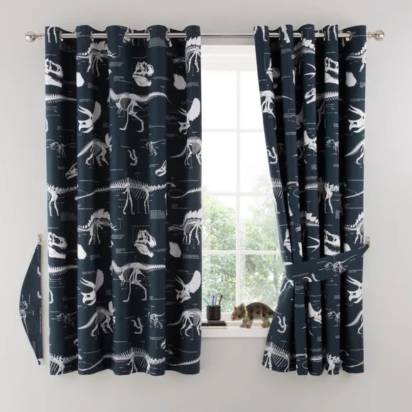 Fossil Forager Blackout Eyelet Curtains - Black/White, Cotton alternate view