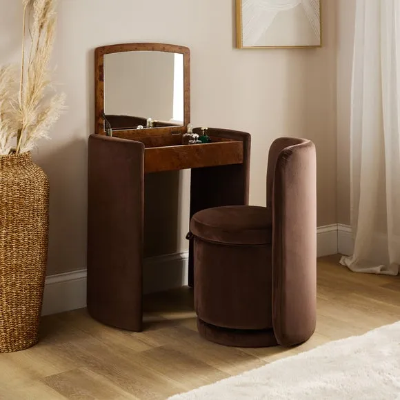 Frankie Compact Dressing Table Set with Mirror & Stool - Brown, Velvet product