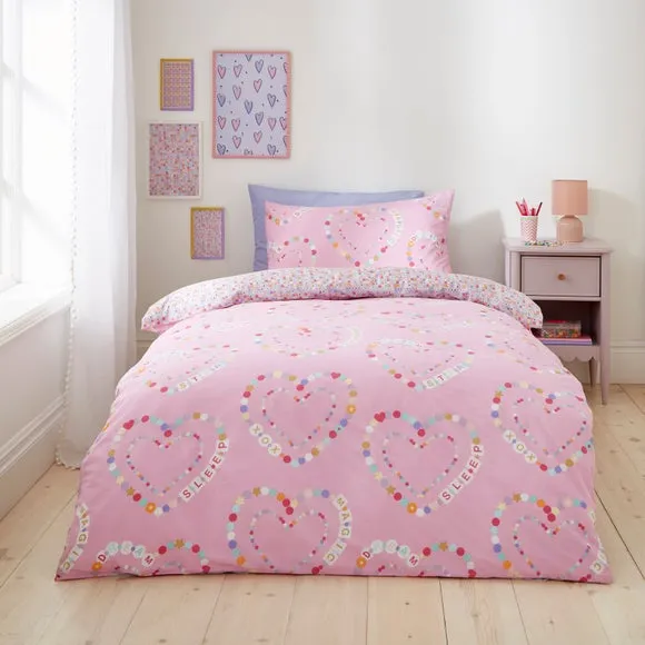 Friendship Hearts Reversible Duvet Cover and Pillowcase Set - Pink product
