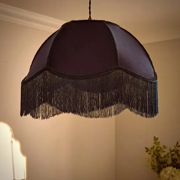 Carmona Fringed Lamp Shade - Navy, Velvet by Dunelm, image 2