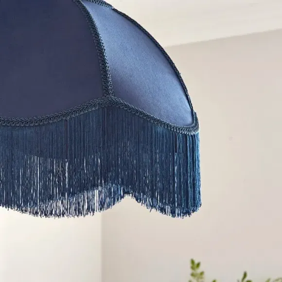 Carmona Fringed Lamp Shade - Navy, Velvet by Dunelm, image 3