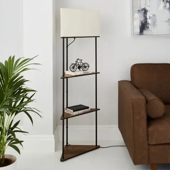 Corner Shelved Floor Lamp - Rustic Pine, Wood alternate view