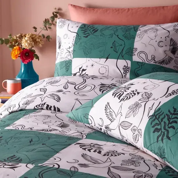 Mythos Checkerboard Duvet Cover & Pillowcase Set - Green alternate view