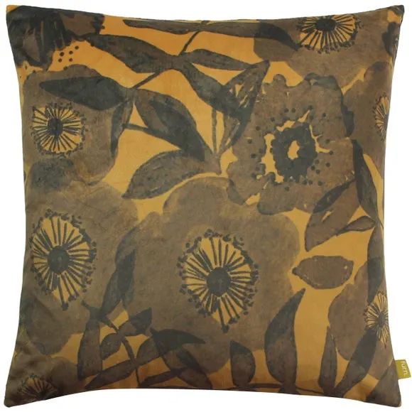 Scandi Floral Square Cushion - Jet Black, Velvet alternate view