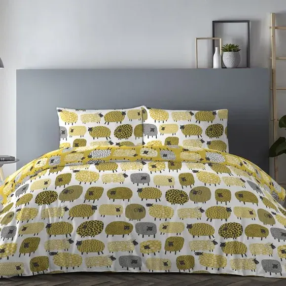 Dotty Sheep Duvet Cover & Pillowcase Set - Ochre Yellow alternate view