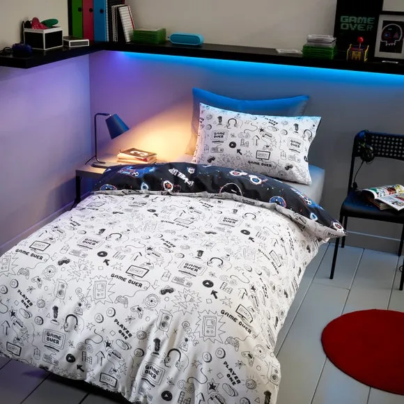 Game Over Reversible Duvet Cover and Pillowcase Set - Black alternate view