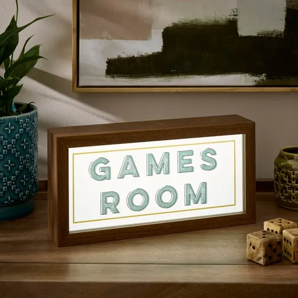 Games Room Illuminated Sign - Dark Wood Effect alternate view