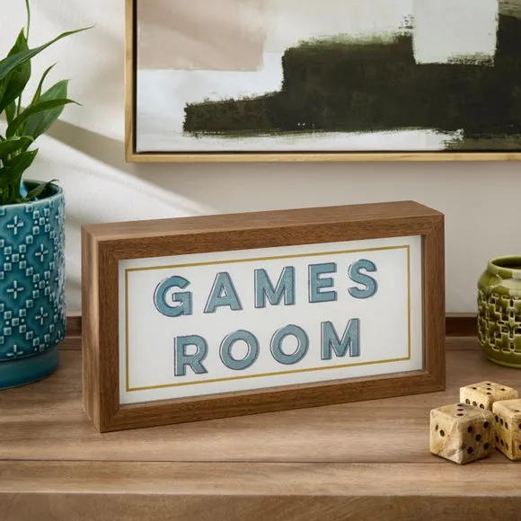 Games Room Illuminated Sign - Dark Wood Effect product