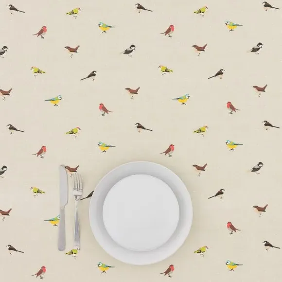 Garden Birds Oil Cloth Fabric by the Metre - Natural alternate view