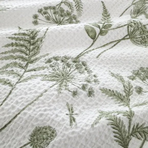Garden Sprigs Waffle Duvet Cover & Pillowcase Set - Thyme, Cotton alternate view