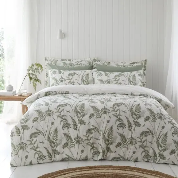 Garden Sprigs Waffle Duvet Cover & Pillowcase Set - Thyme, Cotton product