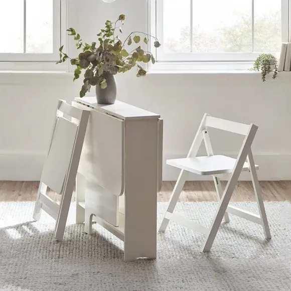 Gateleg Dining Set with 2 Chairs - White, Wood alternate view