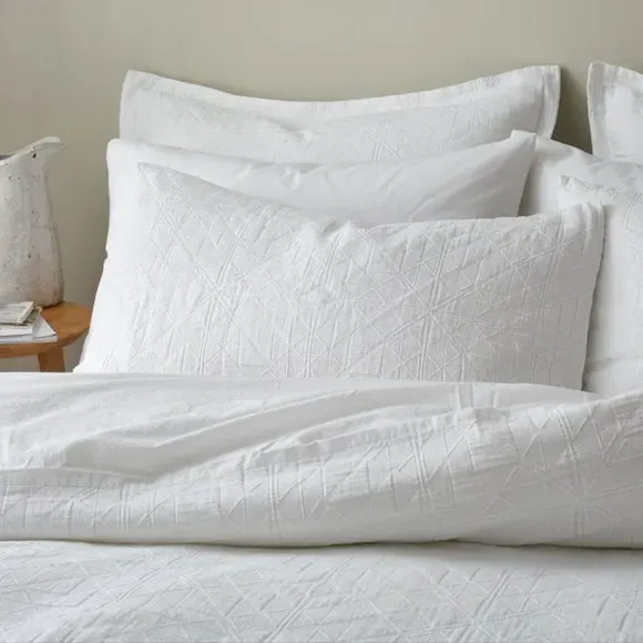 Geo Matelassé Jacquard Duvet Cover & Pillowcase Set - White, Cotton alternate view
