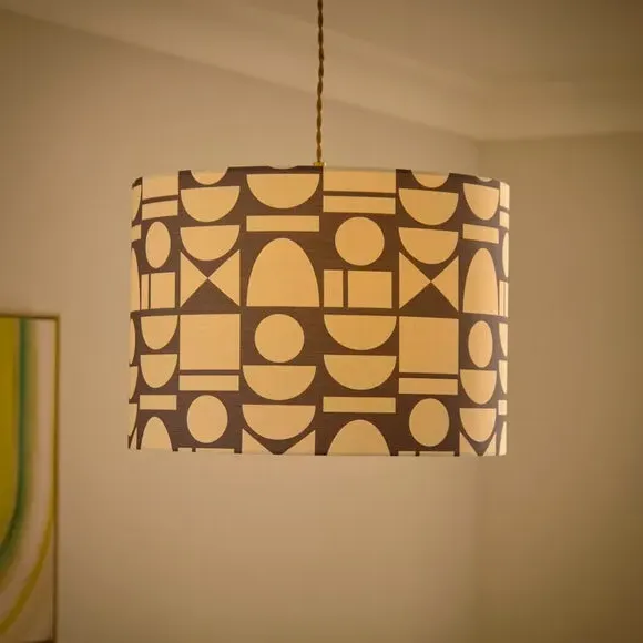 Geometric Abstract Drum Lamp Shade - Black, Polyester alternate view