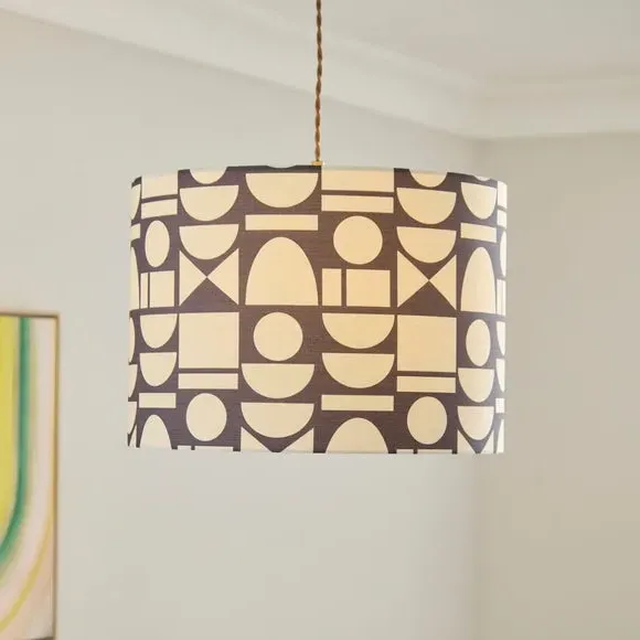 Geometric Abstract Drum Lamp Shade - Black, Polyester product