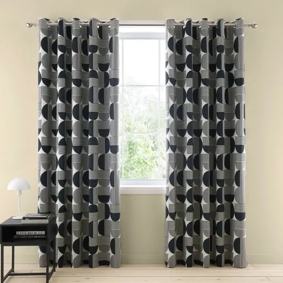 Bromley Geo Eyelet Curtains - Black, Cotton alternate view