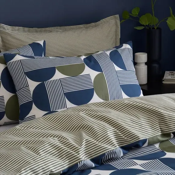 Bromley Geo Duvet Cover & Pillowcase Set - Navy Blue, Cotton alternate view
