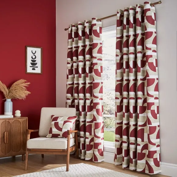 Geometric Eyelet Curtains - Burgundy, Jacquard by Dunelm, image 2