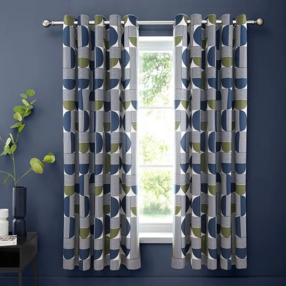 Bromley Geo Eyelet Curtains - Navy Blue, Cotton alternate view