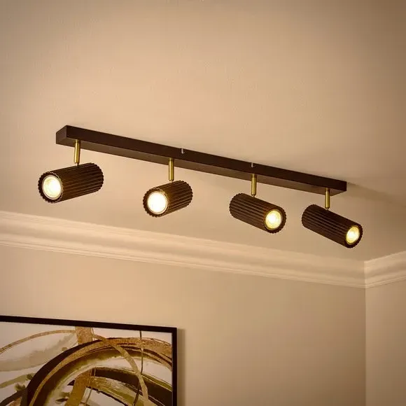 Georgi Industrial Ribbed 4-Light Adjustable Spotlight Bar - Black alternate view