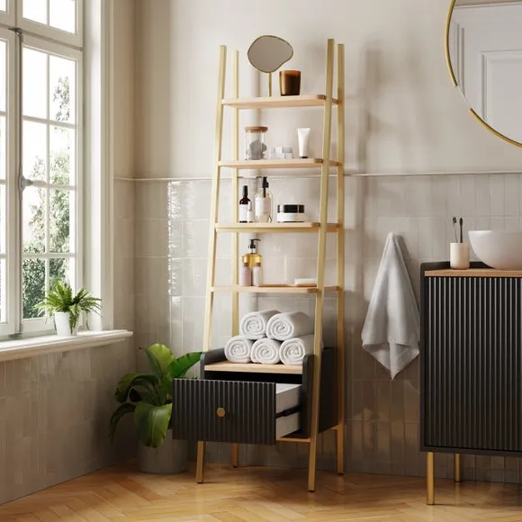 Ladder Shelf with Gold Accents - Black alternate view
