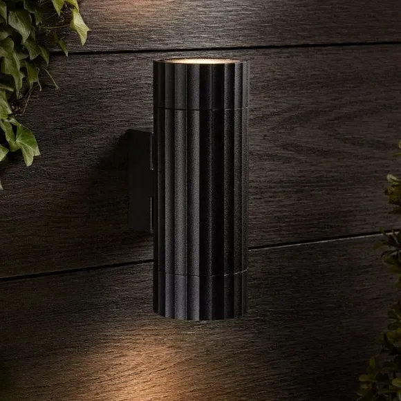 Georgi Ribbed 2-Light Outdoor Wall Light - Black, Metal alternate view