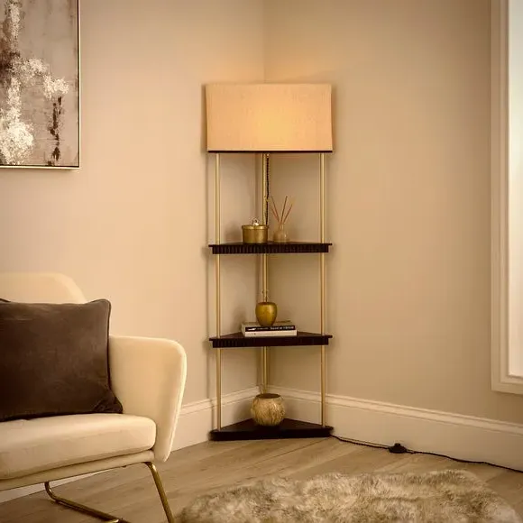 Corner Floor Lamp with Shelves - Black alternate view