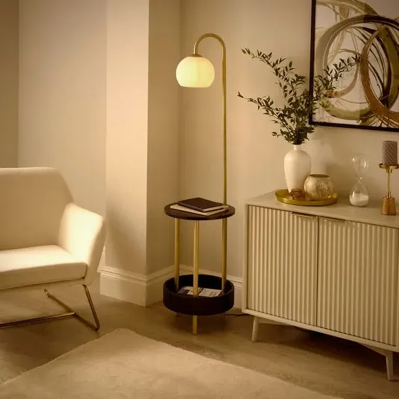 Shelved Floor Lamp with Storage - Black, Wood alternate view